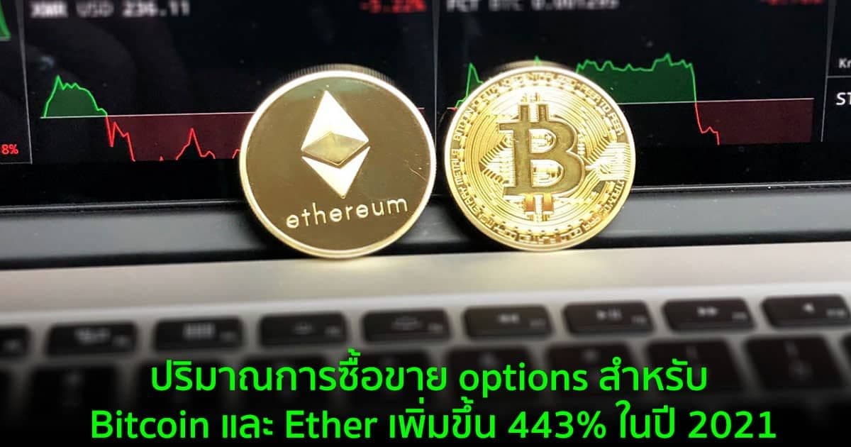 ปริมาณการซื้อขาย options สำหรับ Bitcoin และ Ether เพิ่มขึ้น 443% ในปี 2021