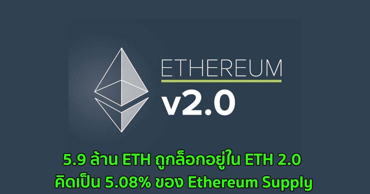 5.9 ล้าน ETH ถูกล็อกอยู่ใน ETH 2.0 คิดเป็น 5.08% ของ Ethereum Supply