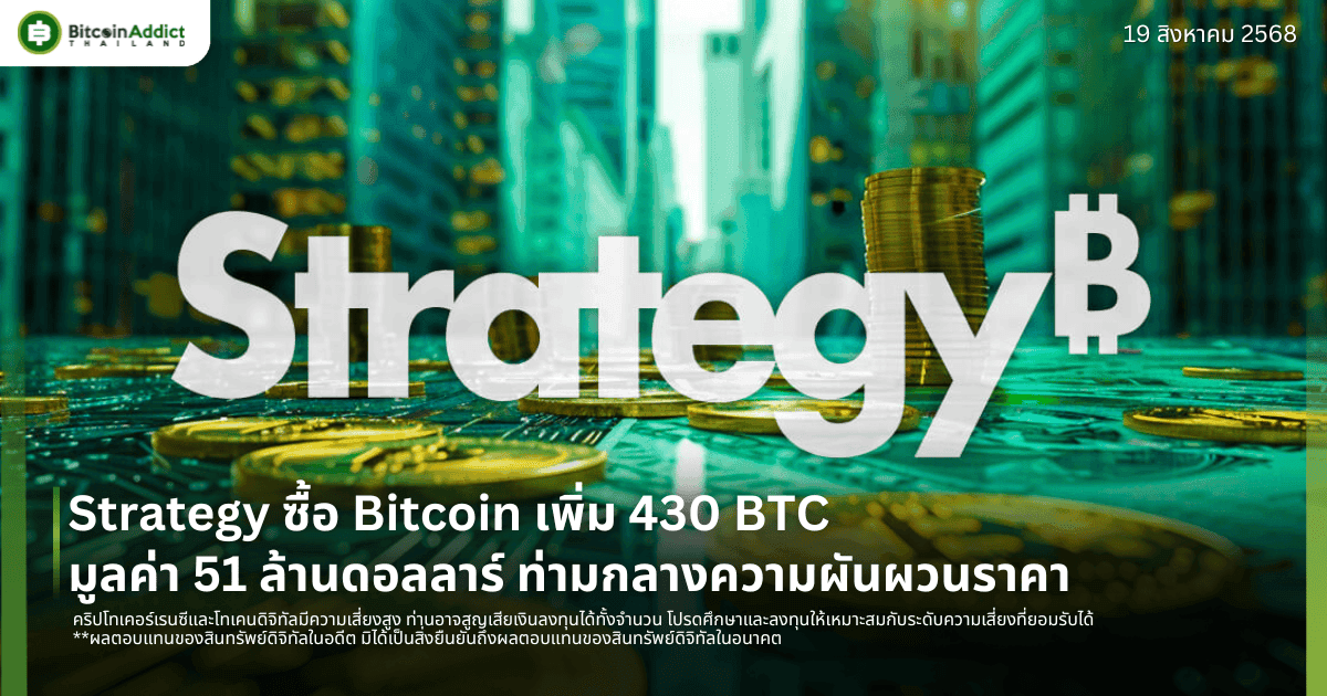 Strategy ซื้อ Bitcoin เพิ่ม 430 BTC มูลค่า 51 ล้านดอลลาร์ ท่ามกลางความผันผวนราคา