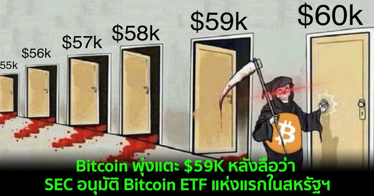 Bitcoin พุ่งแตะ $59K หลังมีรายงานของ Bloomberg เกี่ยวกับ SEC อนุมัติ Bitcoin ETF แห่งแรกในสหรัฐฯ