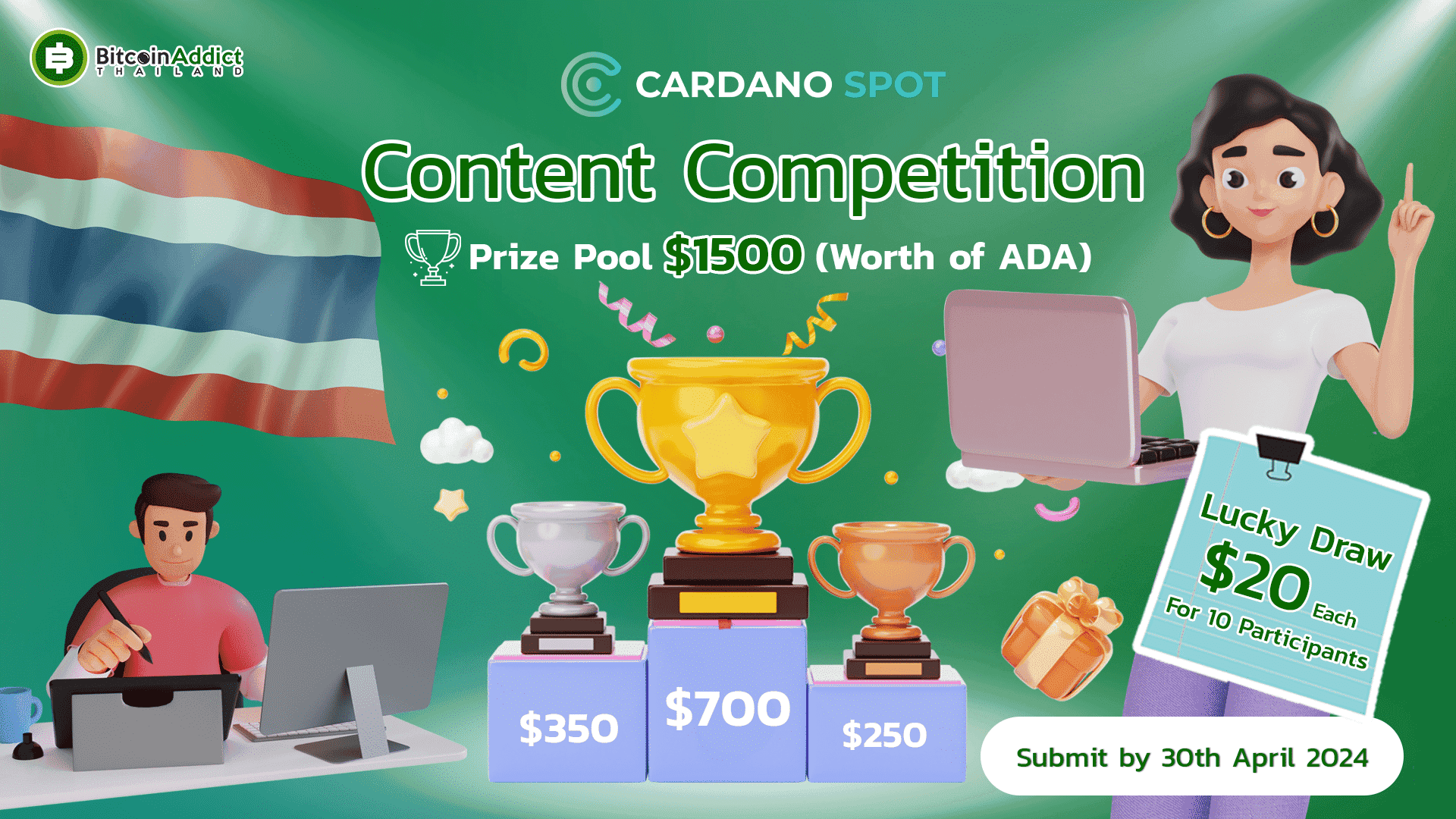 Cardano Spot จัดแข่งขันทำคอนเทนต์ ชิงรางวัลมูลค่ารวม $1500