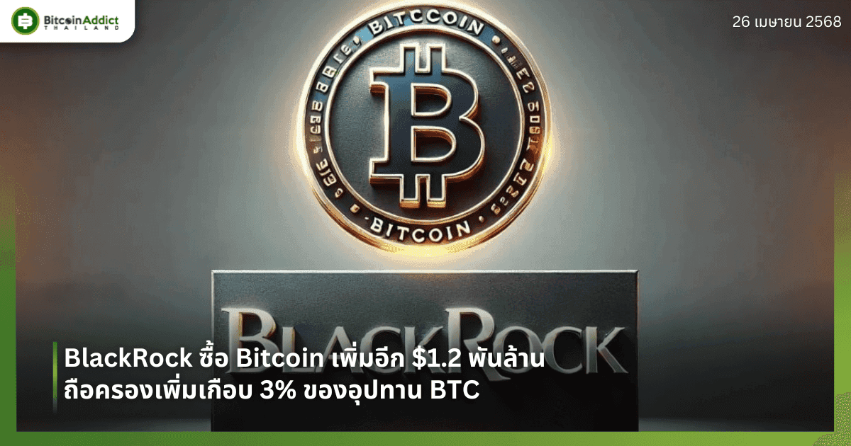 BlackRock ซื้อ Bitcoin เพิ่มอีก $1.2 พันล้าน — ถือครองเพิ่มเกือบ 3% ของอุปทาน BTC