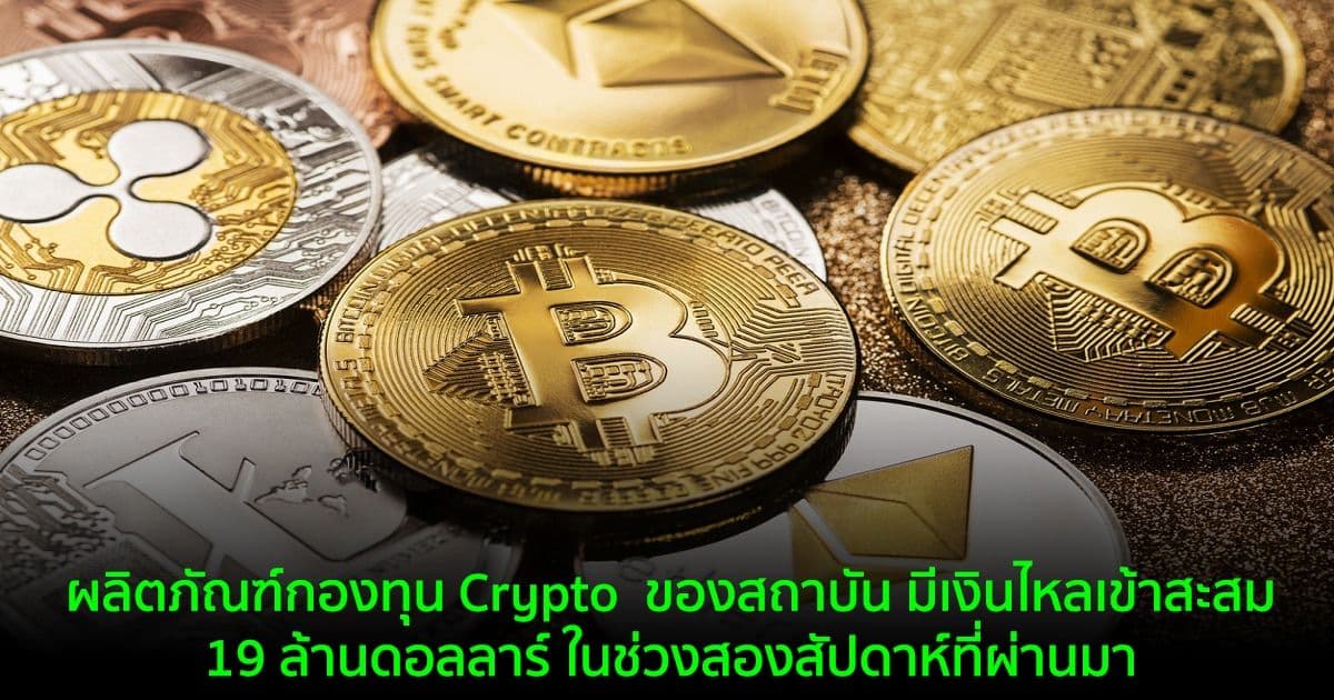 ผลิตภัณฑ์กองทุน Crypto  ของสถาบัน มีเงินไหลเข้าสะสม 19 ล้านดอลลาร์ ในช่วงสองสัปดาห์ที่ผ่านมา