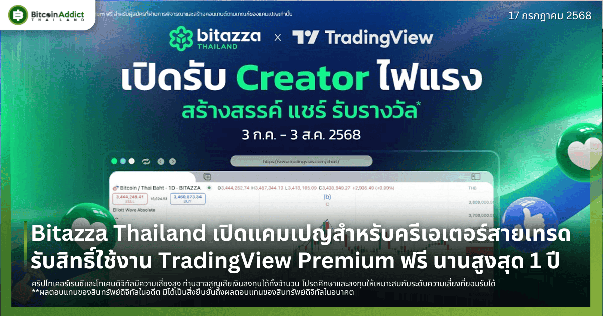 Bitazza Thailand เปิดแคมเปญ TradingView Creator รับสิทธิ์ใช้งาน TradingView Premium ฟรี นานสูงสุด 1 ปี