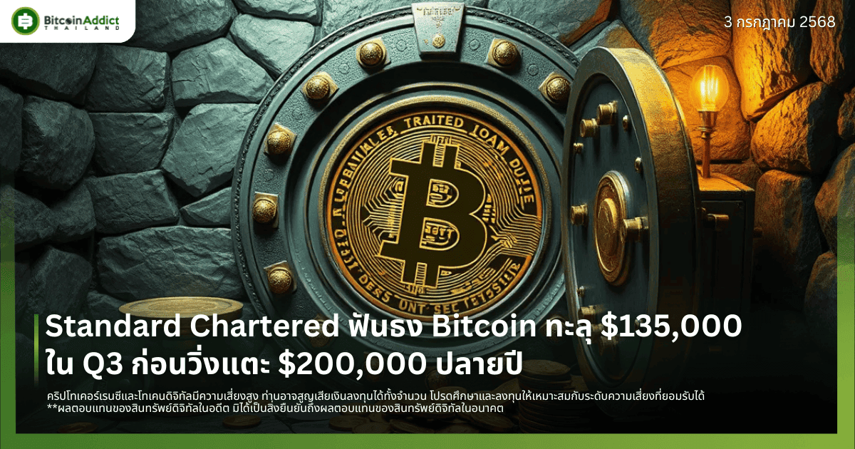 Standard Chartered ฟันธง Bitcoin ทะลุ $135,000 ใน Q3 ก่อนวิ่งแตะ $200,000 ปลายปี