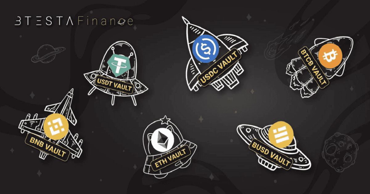 Btesta. Finance แพลตฟอร์ม Leveraged Yield Farming บน BSC เปลี่ยนโฉมหน้าเว็บใหม่พร้อมทำ Vault ใหม่อีก 5 ตัว APY+reward แน่นๆ
