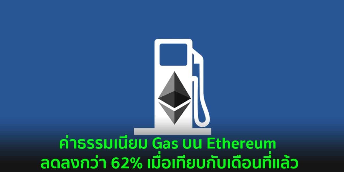 ค่าธรรมเนียม Gas บน Ethereum ลดลงกว่า 62% เมื่อเทียบกับเดือนที่แล้ว