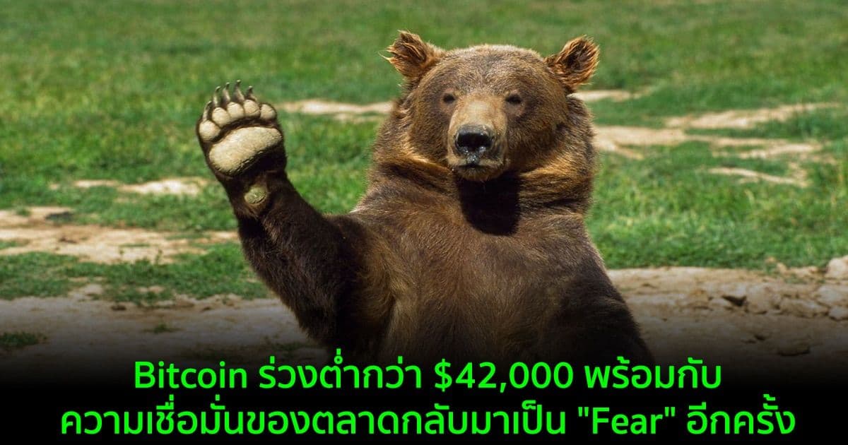Bitcoin ร่วงต่ำกว่า $42,000 พร้อมกับความเชื่อมั่นของตลาดกลับมาเป็น "Fear" อีกครั้ง