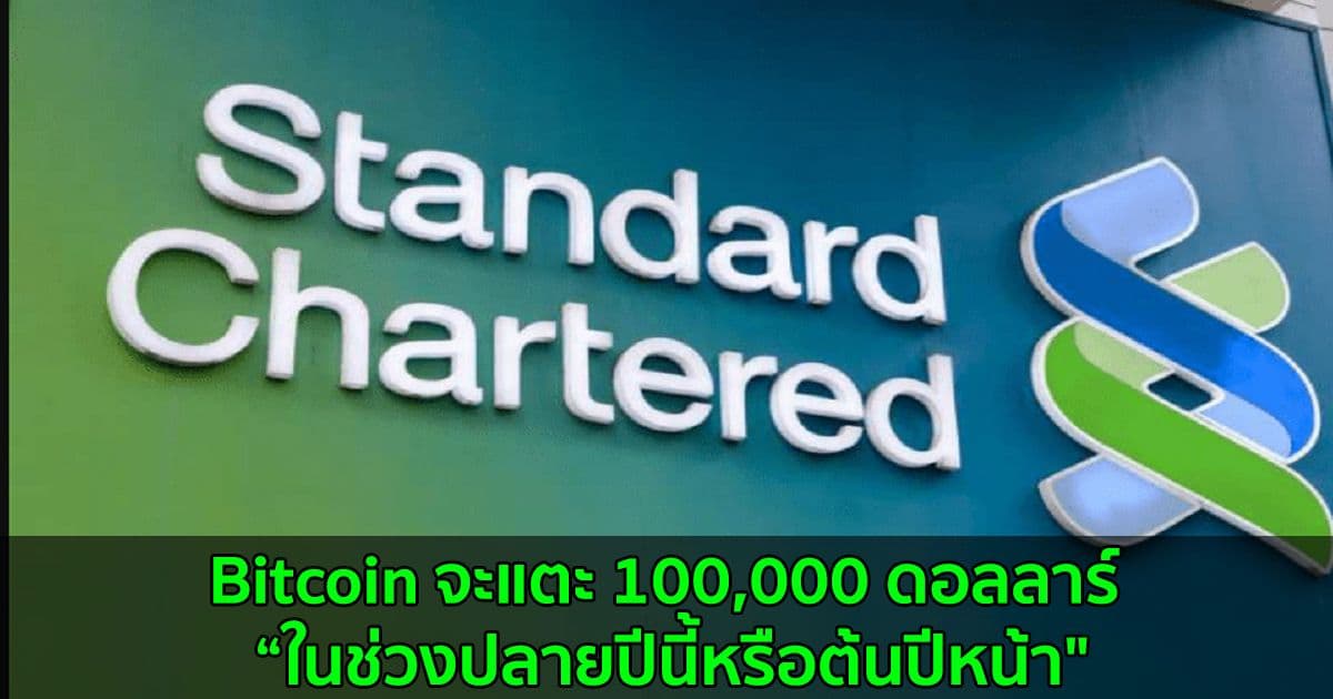 Standard Chartered คาดว่า Bitcoin จะแตะ 100,000 ดอลลาร์ “ในช่วงปลายปีนี้หรือต้นปีหน้า"