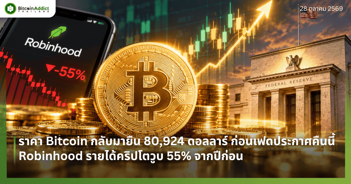 ราคา Bitcoin กลับมายืน 80,924 ดอลลาร์ ก่อนเฟดประกาศคืนนี้ Robinhood รายได้คริปโตวูบ 55% จากปีก่อน