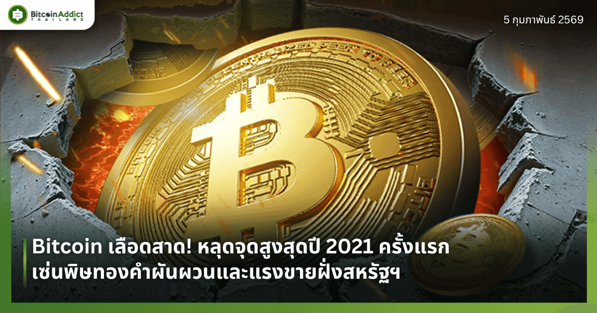 Bitcoin เลือดสาด! หลุดจุดสูงสุดปี 2021 ครั้งแรก เซ่นพิษทองคำผันผวนและแรงขายฝั่งสหรัฐฯ