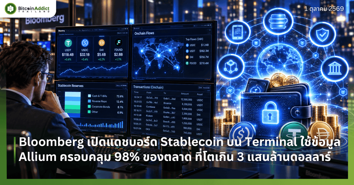 Bloomberg เปิดแดชบอร์ด Stablecoin บน Terminal ใช้ข้อมูล Allium ครอบคลุม 98% ของตลาด ที่โตเกิน 3 แสนล้านดอลลาร์