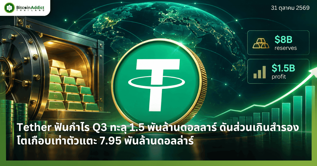 Tether ฟันกำไร Q3 ทะลุ 1.5 พันล้านดอลลาร์ ดันส่วนเกินสำรองโตเกือบเท่าตัวแตะ 7.95 พันล้านดอลล่าร์