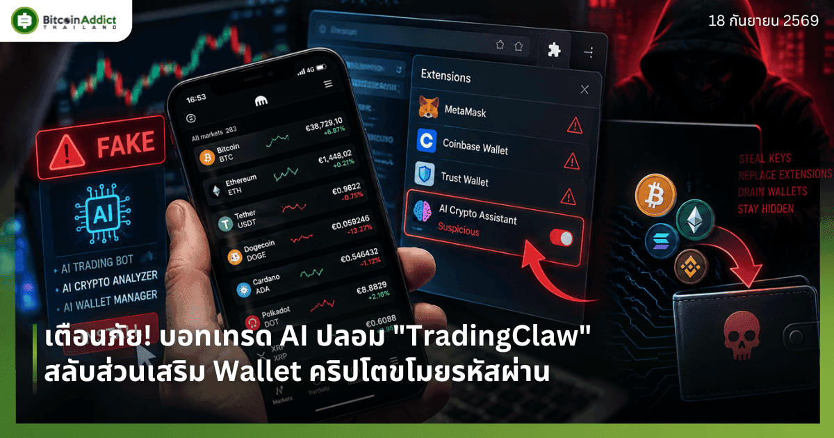 เตือนภัย! บอทเทรด AI ปลอม "TradingClaw" สลับส่วนเสริม Wallet คริปโตขโมยรหัสผ่าน