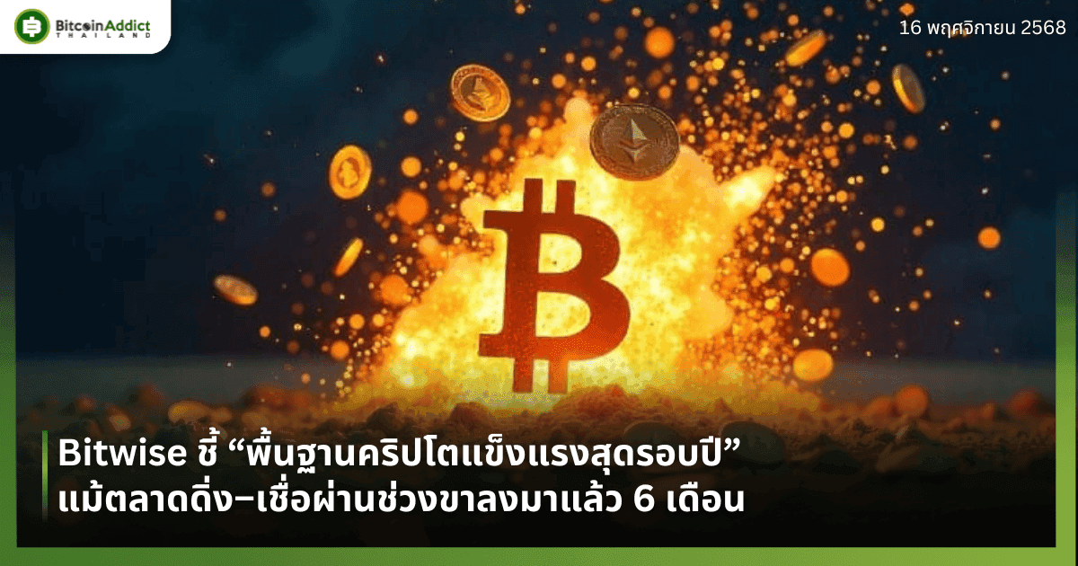 Bitwise ชี้ “พื้นฐานคริปโตแข็งแรงสุดรอบปี” แม้ตลาดดิ่ง–เชื่อผ่านช่วงขาลงมาแล้ว 6 เดือน