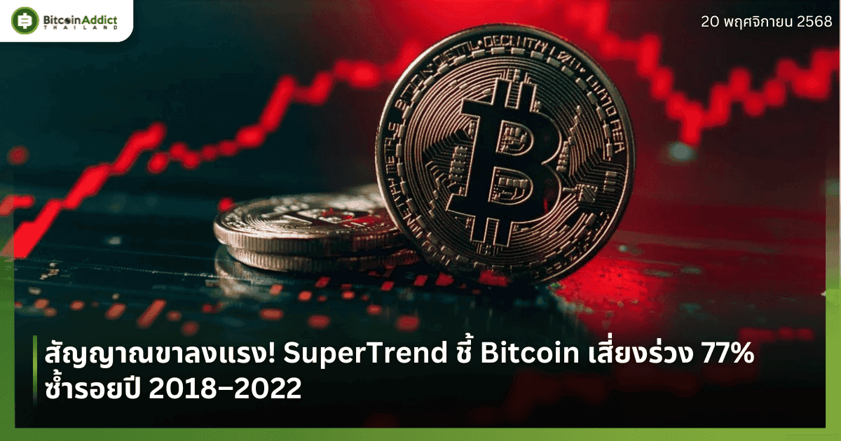 สัญญาณขาลงแรง! SuperTrend ชี้ Bitcoin เสี่ยงร่วง 77% ซ้ำรอยปี 2018–2022