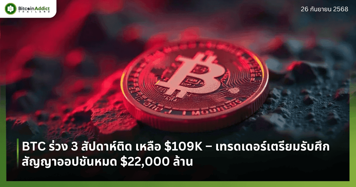 BTC ร่วง 3 สัปดาห์ติด เหลือ $109K – เทรดเดอร์เตรียมรับศึกสัญญาออปชันหมด $22,000 ล้าน