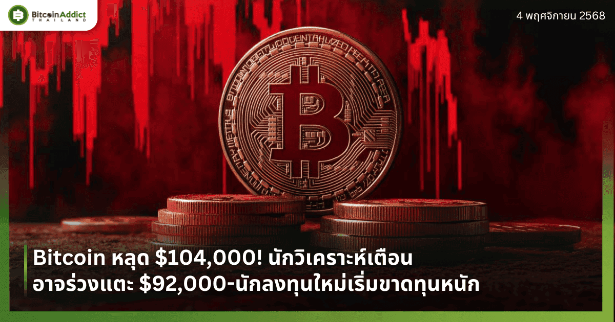 Bitcoin หลุด $104,000! นักวิเคราะห์เตือนอาจร่วงแตะ $92,000-นักลงทุนใหม่เริ่มขาดทุนหนัก
