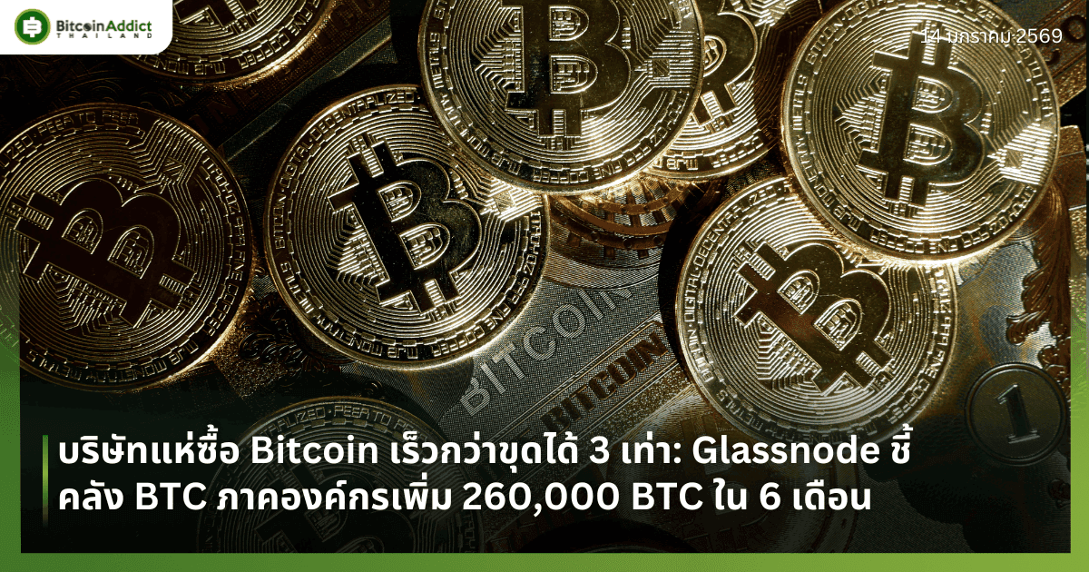 บริษัทแห่ซื้อ Bitcoin เร็วกว่าขุดได้ 3 เท่า: Glassnode ชี้คลัง BTC ภาคองค์กรเพิ่ม 260,000 BTC ใน 6 เดือน
