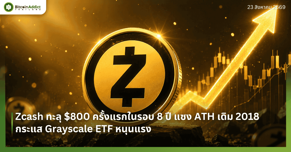 Zcash ทะลุ $800 ครั้งแรกในรอบ 8 ปี แซง ATH เดิม 2018 กระแส Grayscale ETF หนุนแรง