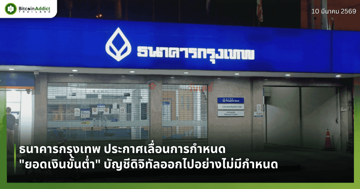 ธนาคารกรุงเทพ ประกาศเลื่อนการกำหนด "ยอดเงินขั้นต่ำ" บัญชีดิจิทัลออกไปอย่างไม่มีกำหนด