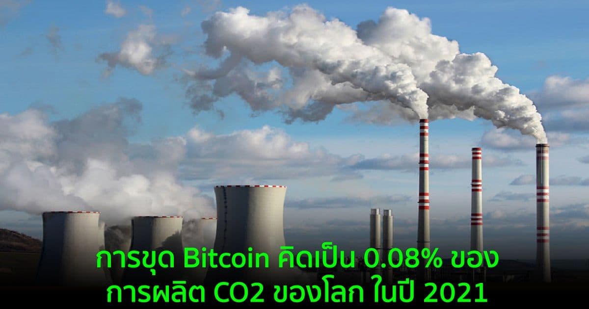 การขุด Bitcoin คิดเป็น 0.08% ของการผลิต CO2 ของโลก ในปี 2021