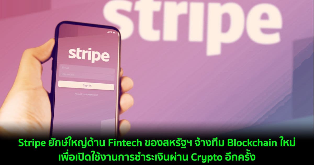 Stripe ยักษ์ใหญ่ด้าน Fintech ของสหรัฐฯ จ้างทีม Blockchain ใหม่เพื่อเปิดใช้งานการชำระเงินผ่าน Crypto อีกครั้ง