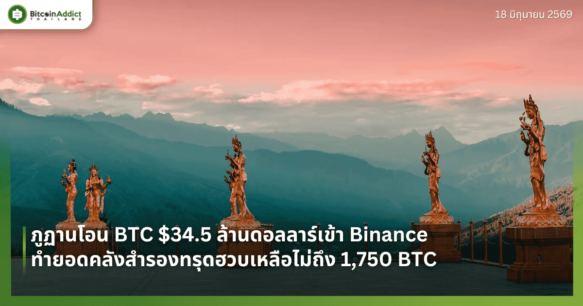 ภูฏานโอน BTC $34.5 ล้านดอลลาร์เข้า Binance ทำยอดคลังสำรองทรุดฮวบเหลือไม่ถึง 1,750 BTC