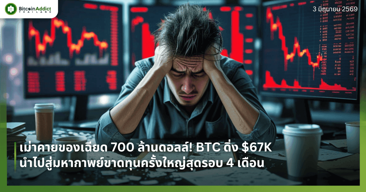 เม่าคายของเฉียด 700 ล้านดอลล์! BTC ดิ่ง $67K นำไปสู่มหากาพย์ขาดทุนครั้งใหญ่สุดรอบ 4 เดือน