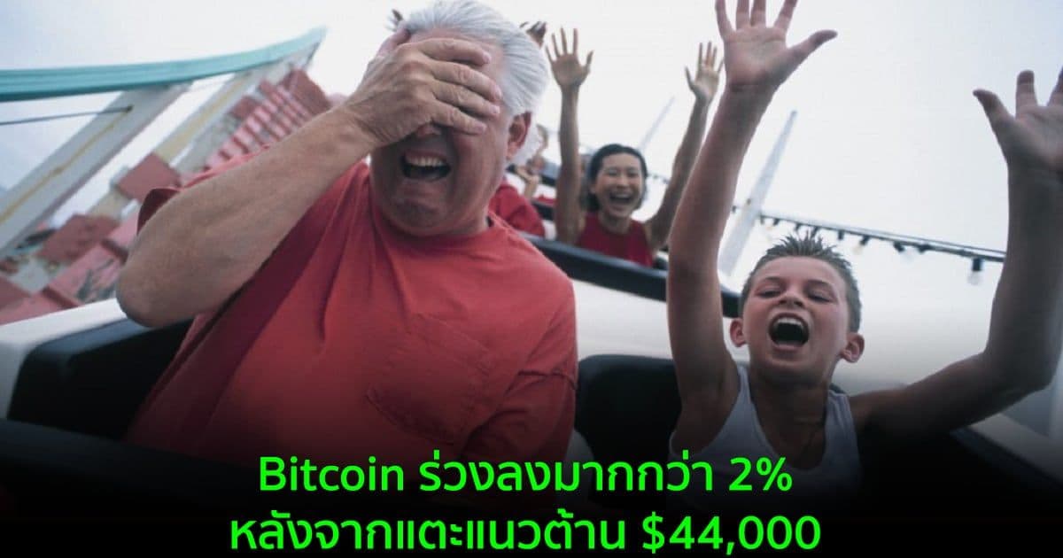 Bitcoin ร่วงลงมากกว่า 2% หลังจากแตะแนวต้าน $44,000