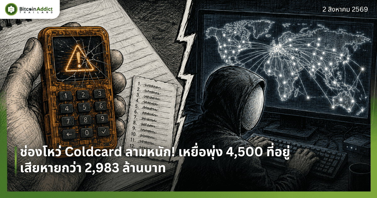 ช่องโหว่ Coldcard ลามหนัก! เหยื่อพุ่ง 4,500 ที่อยู่ เสียหายกว่า 2,983 ล้านบาท