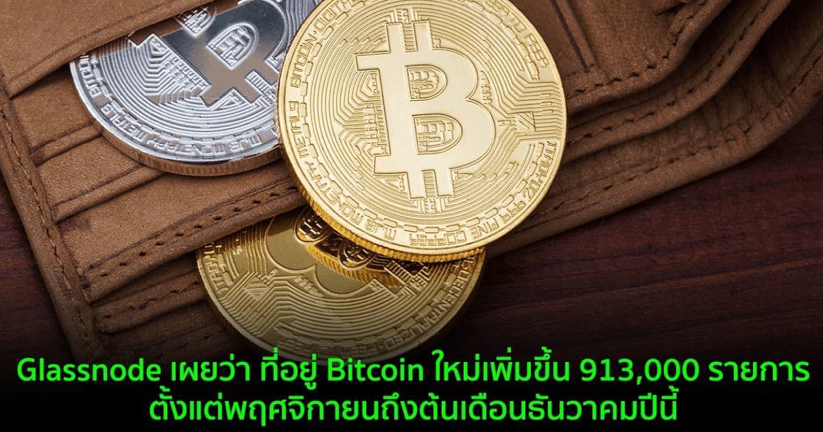 Glassnode เผยว่า ที่อยู่ Bitcoin ใหม่เพิ่มขึ้น 913,000 รายการ ตั้งแต่พฤศจิกายนถึงต้นเดือนธันวาคมปีนี้