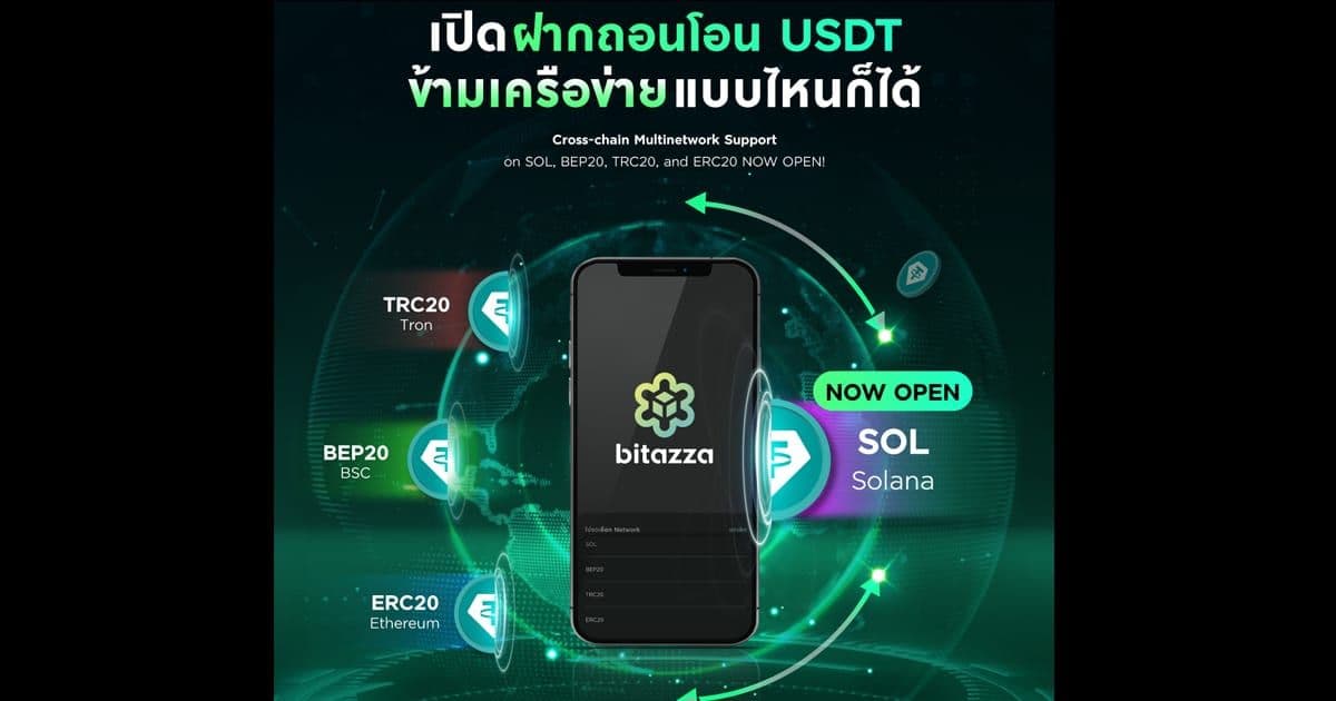 Bitazza เปิดให้โอน USDT ข้ามเครือข่าย รองรับทั้ง SOL BEP20 TRC20 และ ERC20