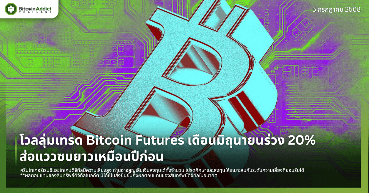 โวลลุ่มเทรด Bitcoin Futures เดือนมิถุนายนร่วง 20% ส่อแววซบยาวเหมือนปีก่อน