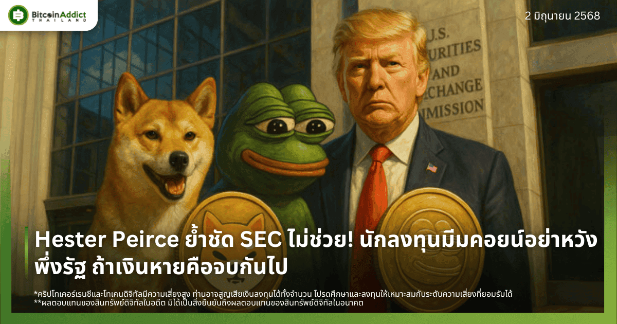 Hester Peirce ย้ำชัด SEC ไม่ช่วย! นักลงทุนมีมคอยน์อย่าหวังพึ่งรัฐ ถ้าเงินหายคือจบกันไป