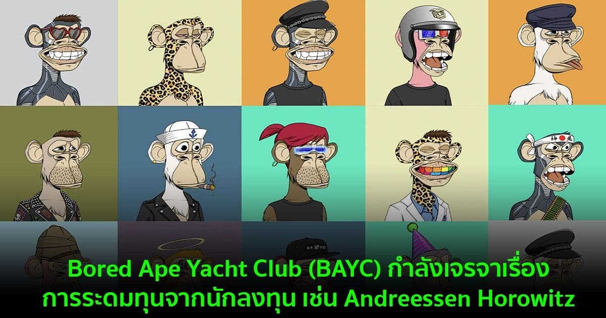 Bored Ape Yacht Club (BAYC) กำลังเจรจาเรื่องการระดมทุนจากนักลงทุน เช่น Andreessen Horowitz