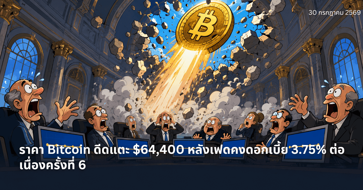 ราคา Bitcoin ดีดแตะ $64,400 หลังเฟดคงดอกเบี้ย 3.75% ต่อเนื่องครั้งที่ 6