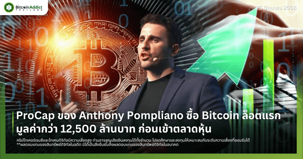 ProCap ของ Anthony Pompliano ซื้อ Bitcoin ล็อตแรก มูลค่ากว่า 12,500 ล้านบาท ก่อนเข้าตลาดหุ้น