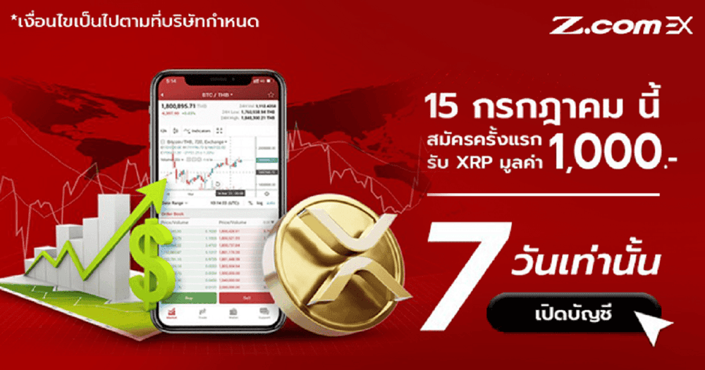 Z .com จัดแคมเปญแจก XRP มูลค่าเทียบเท่า 1000 บาท ให้กับลูกค้าใหม่ 200 คนแรก!