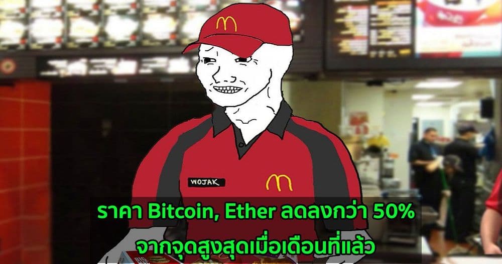 ราคา Bitcoin, Ether ลดลงกว่า 50% จากจุดสูงสุดเมื่อเดือนที่แล้ว
