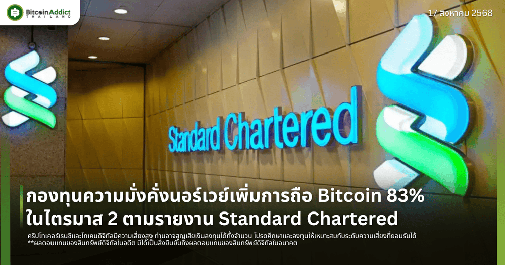 กองทุนความมั่งคั่งนอร์เวย์เพิ่มการถือ Bitcoin 83% ในไตรมาส 2 ตามรายงาน Standard Chartered