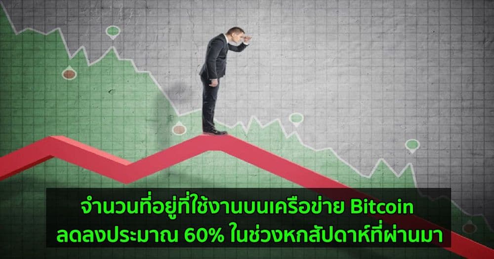 จำนวนที่อยู่ที่ใช้งานบนเครือข่าย Bitcoin ได้ลดลงประมาณ 60% ในช่วงหกสัปดาห์ที่ผ่านมา