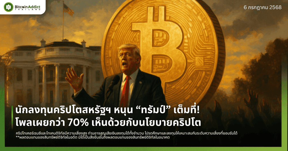 นักลงทุนคริปโตสหรัฐฯ หนุน “ทรัมป์” เต็มที่! โพลเผยกว่า 70% เห็นด้วยกับนโยบายคริปโต