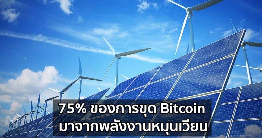 75% ของการขุด Bitcoin มาจากพลังงานหมุนเวียน