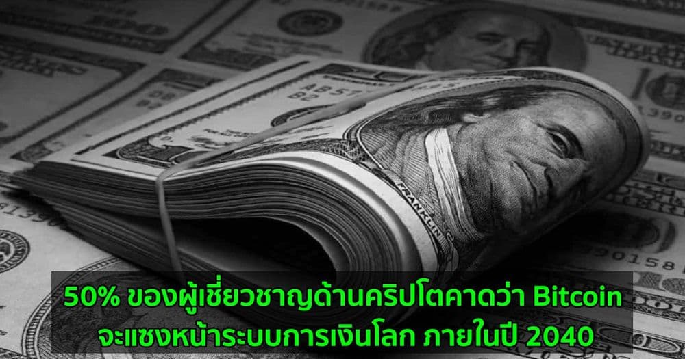 50% ของผู้เชี่ยวชาญด้านคริปโตคาดว่า Bitcoin จะแซงหน้าระบบการเงินโลก ภายในปี 2040