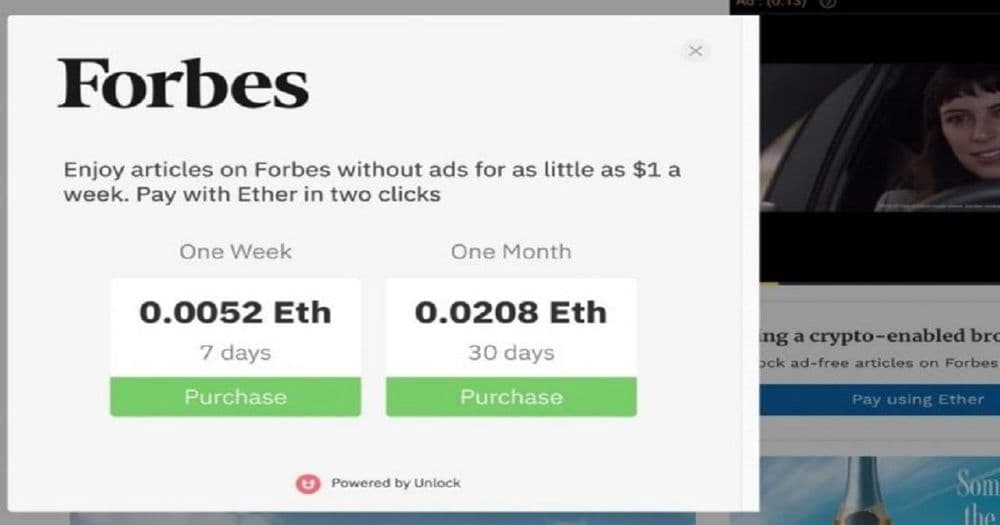 เว็บไซต์ Forbes.com เปิดโอกาสให้คุณใช้ Ethereum (ETH) จ่ายเพื่อบล็อคโฆษณาที่จะมารบกวนการอ่าน