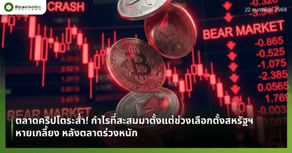 ตลาดคริปโตระส่ำ! กำไรที่สะสมมาตั้งแต่ช่วงเลือกตั้งสหรัฐฯ หายเกลี้ยง หลังตลาดร่วงหนัก