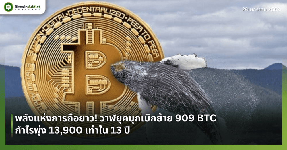 พลังแห่งการถือยาว! วาฬยุคบุกเบิกย้าย 909 BTC กำไรพุ่ง 13,900 เท่าใน 13 ปี