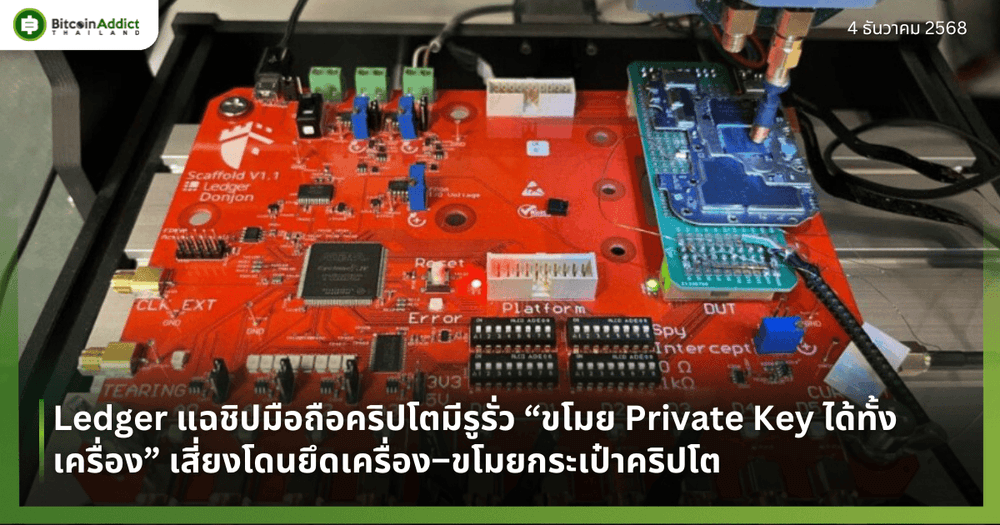 Ledger แฉชิปมือถือคริปโตมีรูรั่ว “ขโมย Private Key ได้ทั้งเครื่อง” เสี่ยงโดนยึดเครื่อง–ขโมยกระเป๋าคริปโต