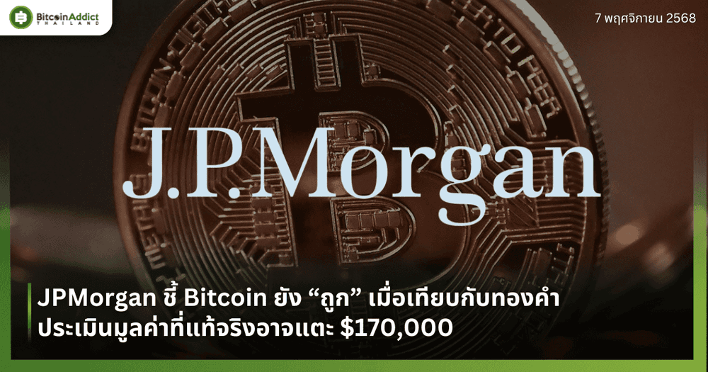 JPMorgan ชี้ Bitcoin ยัง “ถูก” เมื่อเทียบกับทองคำ ประเมินมูลค่าที่แท้จริงอาจแตะ $170,000